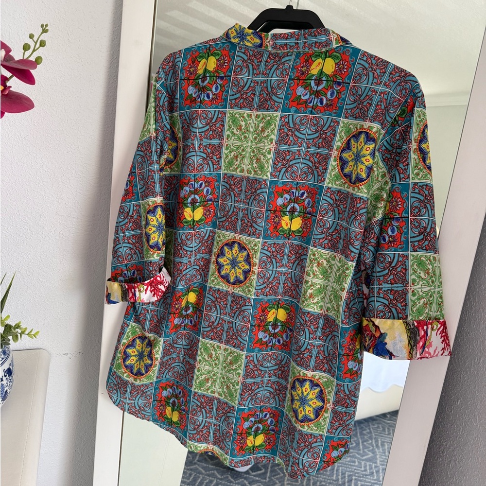 Colorful Women's Italian Antica Sartoria Art To Wear Blouse - Picture 10 of 13